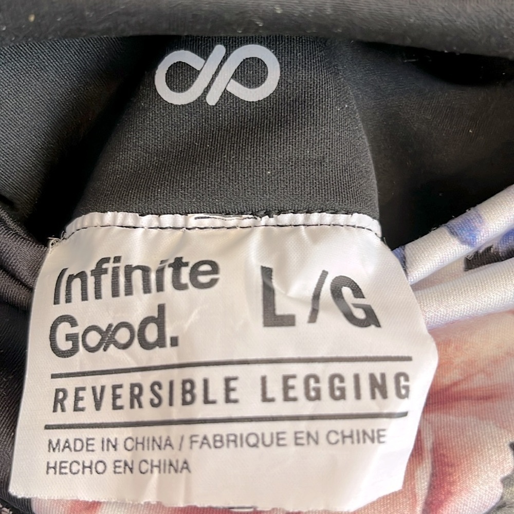 INFINITE NWOT Reversible Size LARGE Black Floral Full Length Leggings - Picture 4 of 6